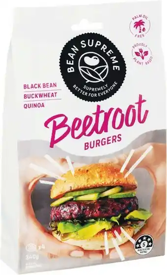 Woolworths Bean Supreme Black Bean & Beetroot Burger 340g – From the Fridge offer
