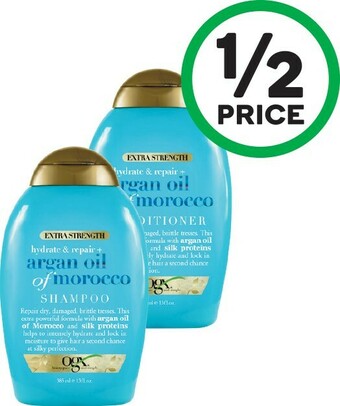 Woolworths OGX Extra Strength Shampoo or Conditioner 385ml offer