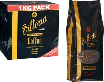 Coles Vittoria Mountain Grown Coffee Beans or Ground 1kg offer