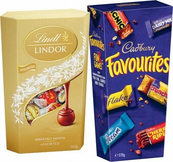 Coles Cadbury Favourites Boxed Chocolate 570g or Lindt Cornet 327g-333g offer