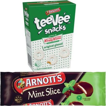 Coles Arnott’s Tee Vee Snacks or Mint Slice or Wagon Wheel Biscuits 165g-200g offer