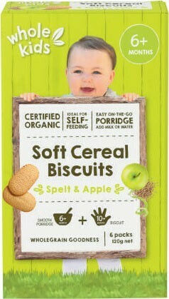 Coles Whole Kids Organic Soft Cereal Biscuits Spelt & Apple 6m+ 120g offer