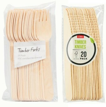 Coles Coles Timber Knives or Forks 20 Pack offer