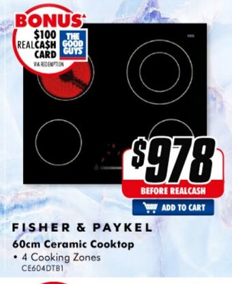 The Good Guys Fisher & Paykel - 60cm Ceramic Cooktop - CE604DTB1 offer