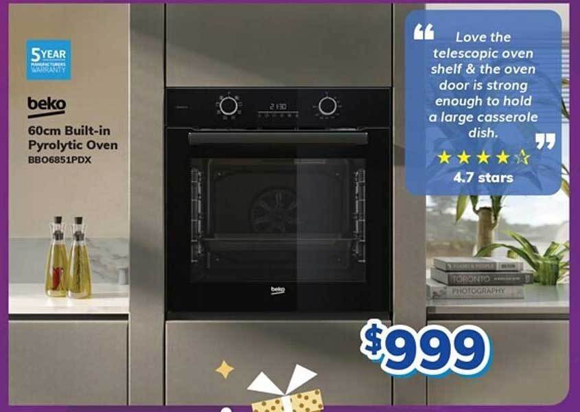 Beko 60cm builtin pyrolytic oven bb06851pdx offer at BiRite