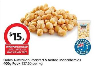 Coles Coles australian roasted & salted macadamias offer