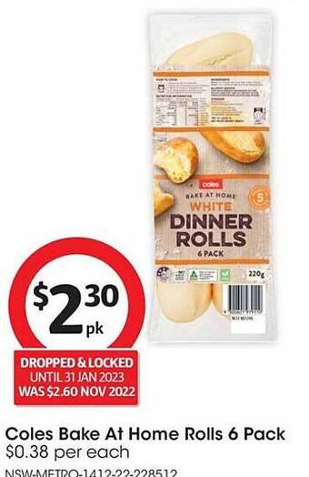 Coles Coles bake at home rolls 6 pack offer