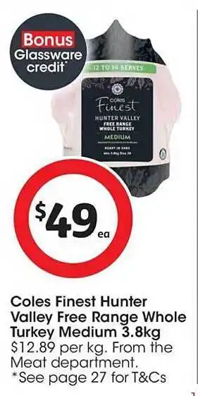 Coles finest hunter valley free range whole turkey medium