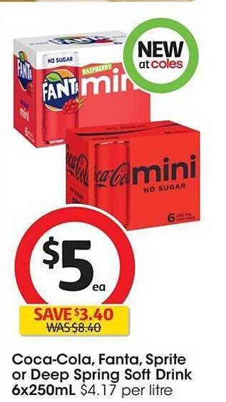 Coles Coca-cola, fanta, sprite or deep spring soft drink offer