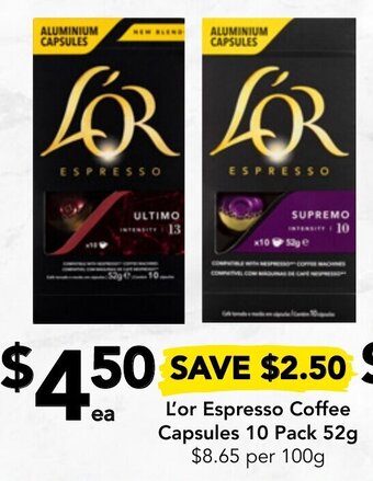 Drakes L'or Espresso Coffee Capsules 10 Pack 52g offer