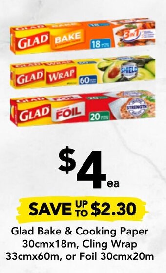 Drakes Glad Bake & Cooking Paper 30cmx18m, Cling Wrap 33cmx60m or Foil 30cmx20m offer