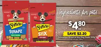 Drakes Schmackos Strapz or Stix Dog Treats 200g offer