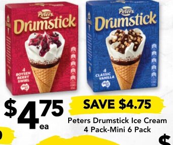 Drakes Peters Drumstick Ice Cream 4 Pack Mini 6 Pack offer