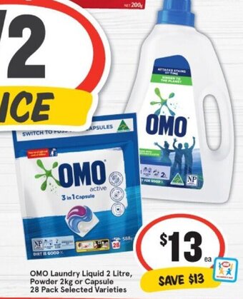 IGA OMO Laundry Liquid 2 Litre, Powder 2kg or Capsule 28 Pack offer