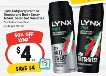 IGA Lynx Antiperspirant or Deodorant Body Spray 165ml offer