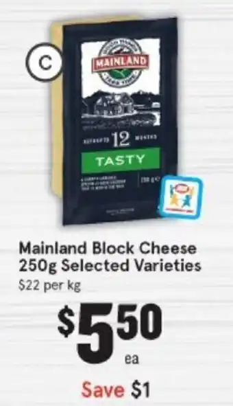 IGA Mainland Block Cheese 250g offer