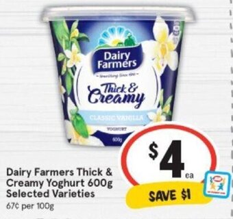 IGA Dairy Farmers Thick & Creamy Yoghurt 600g offer