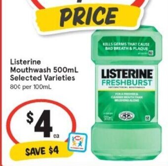 IGA Listerine Mouthwash 500mL offer