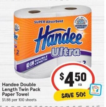 IGA Handee Double Length Twin Pack Paper Towel offer