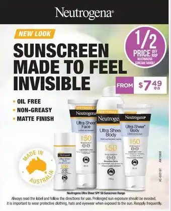 Chemist Warehouse Neutrogena ultra sheer spf 50 sunscreen range offer