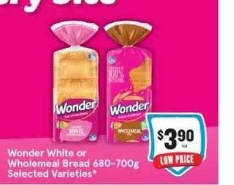 Wonder white or wholemeal bread