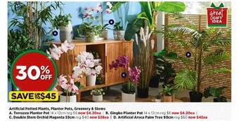 Spotlight Artificial potted plants, planter pots, greenery & stems offer