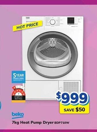 Bi-Rite Beko 7kg heat pump dryer bdp710w offer