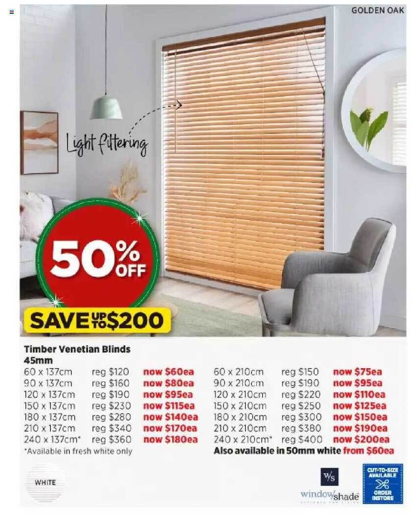 Timber blinds 45mm offer at Spotlight