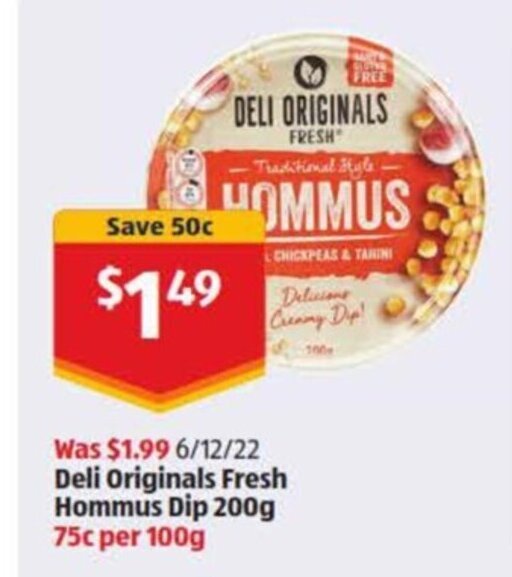 Deli Originals Fresh Hommus Dip 200g offer at ALDI
