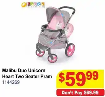 Malibu Duo Unicorn Heart Two Seater Pram