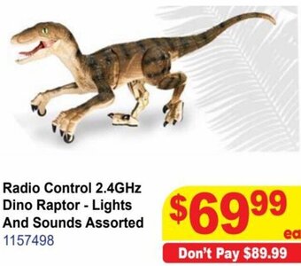 Mr Toys Radio Control 2.4GHz Dino Raptor-Lights and Sounds Assorted offer