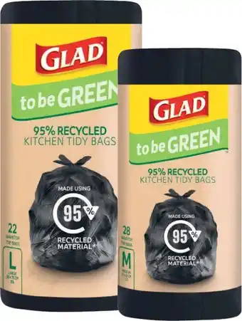 Coles Glad To Be Green Recycled Kitchen Tidy Bags 22 Pack or 28 Pack offer