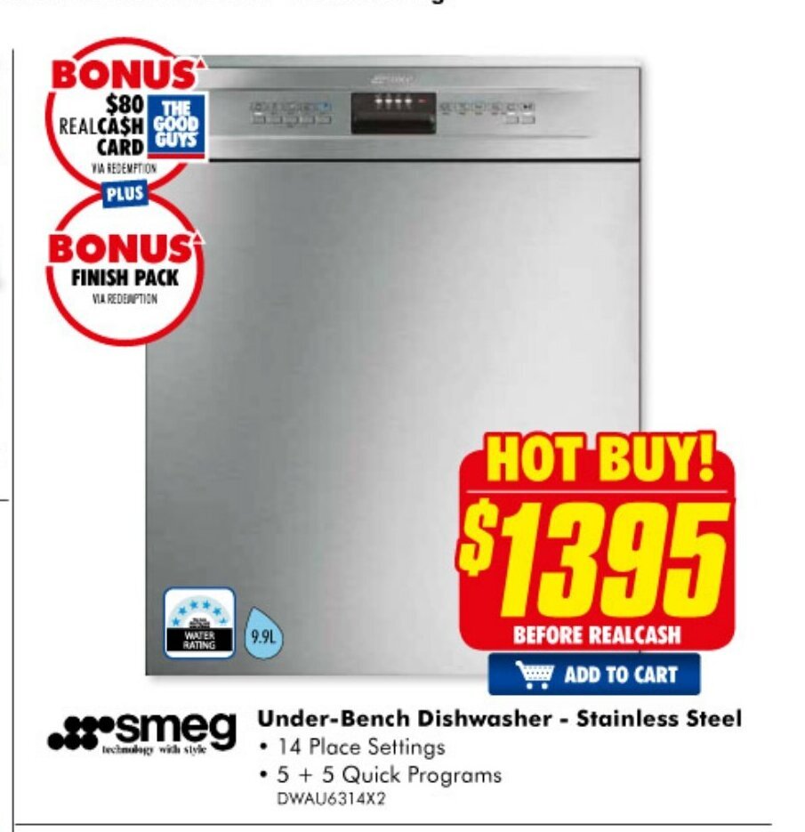 Smeg UnderBench Dishwasher Stainless Steel DWAU6314X2 offer at