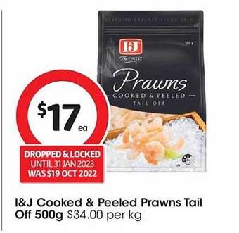 Coles I&j cooked & peeled prawns tail off offer
