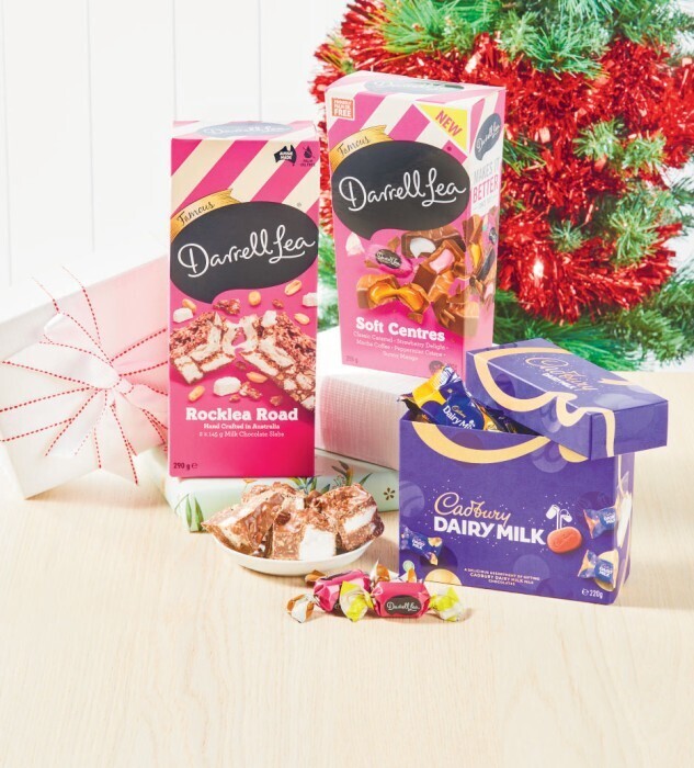 Cadbury dairy milk gift box 220g, darrell lea soft centre 255g or