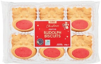 Coles Coles festive rudolph biscuits 240g offer