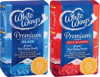 Coles White wings plain or self raising flour 1kg offer