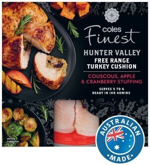 Coles Coles finest hunter valley free range turkey cushion with couscous, apple & cranberry stuffing offer