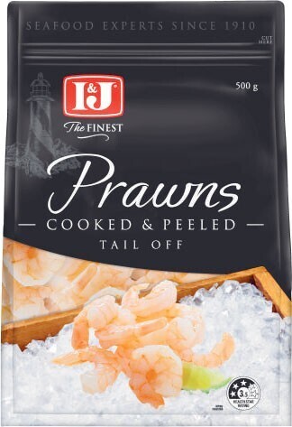 Coles I&j cooked & peeled prawns tail off 500g offer
