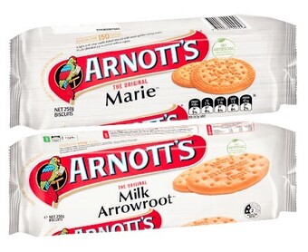 Coles Arnott's milk arrowroot or marie biscuits 250g offer