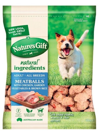 Coles Nature's gift just natural meatballs dog food 650g-700g offer