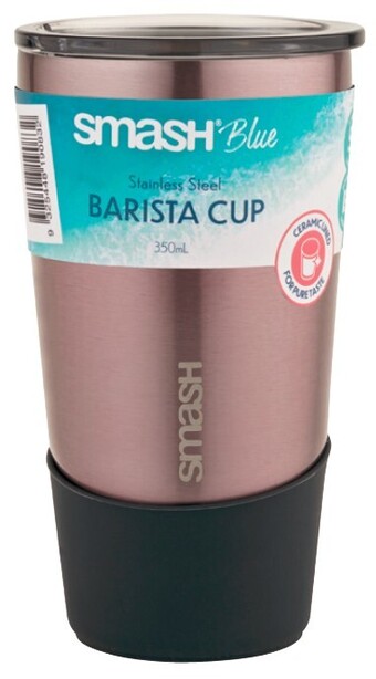 Coles Smash blue stainless steel barista cup 350ml offer