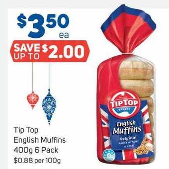Foodland Tip top english muffins 400g 6 pack offer