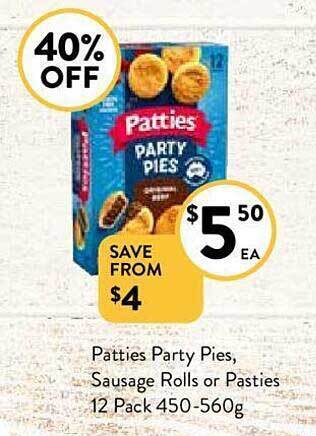 Foodworks Patties party pies, sausage rolls or pasties offer