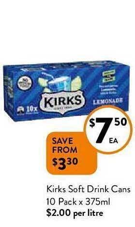 Foodworks Kirks soft drink cans offer