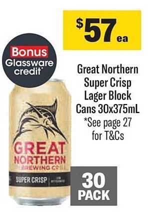 Liquorland Great northern super crisp lager block cans 30x375ml offer