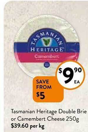 Foodworks Tasmanian heritage double brie or camembert cheese offer