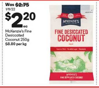 Woolworths Mckenzie's fine desiccated coconut offer