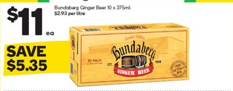 Woolworths Bundaberg Ginger Beer 10x375ml offer