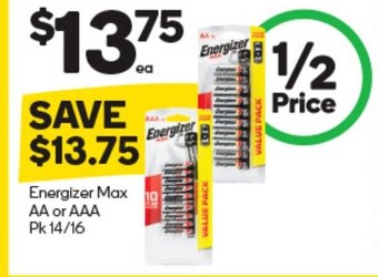 Woolworths Energizer Max AA or AAA offer
